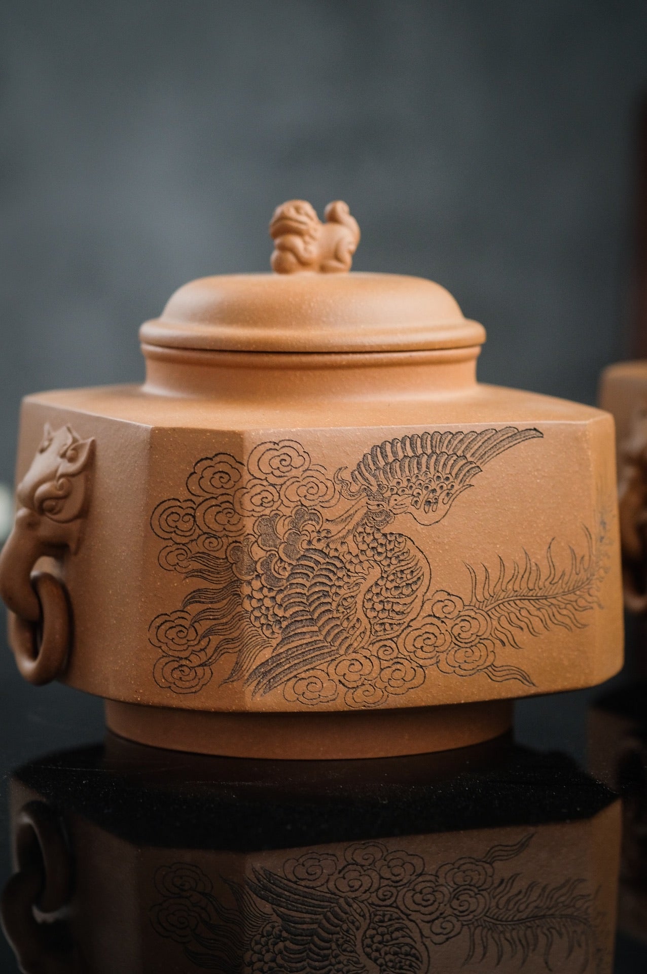 Zisha Tea Jar Duanni Dragon and Phoenix - Yann Art Gallery 